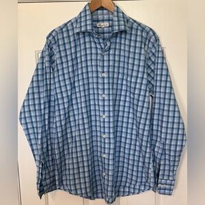 Peter Millar 👑 Large Blue Plaid Stretch Button-Down Shirt L